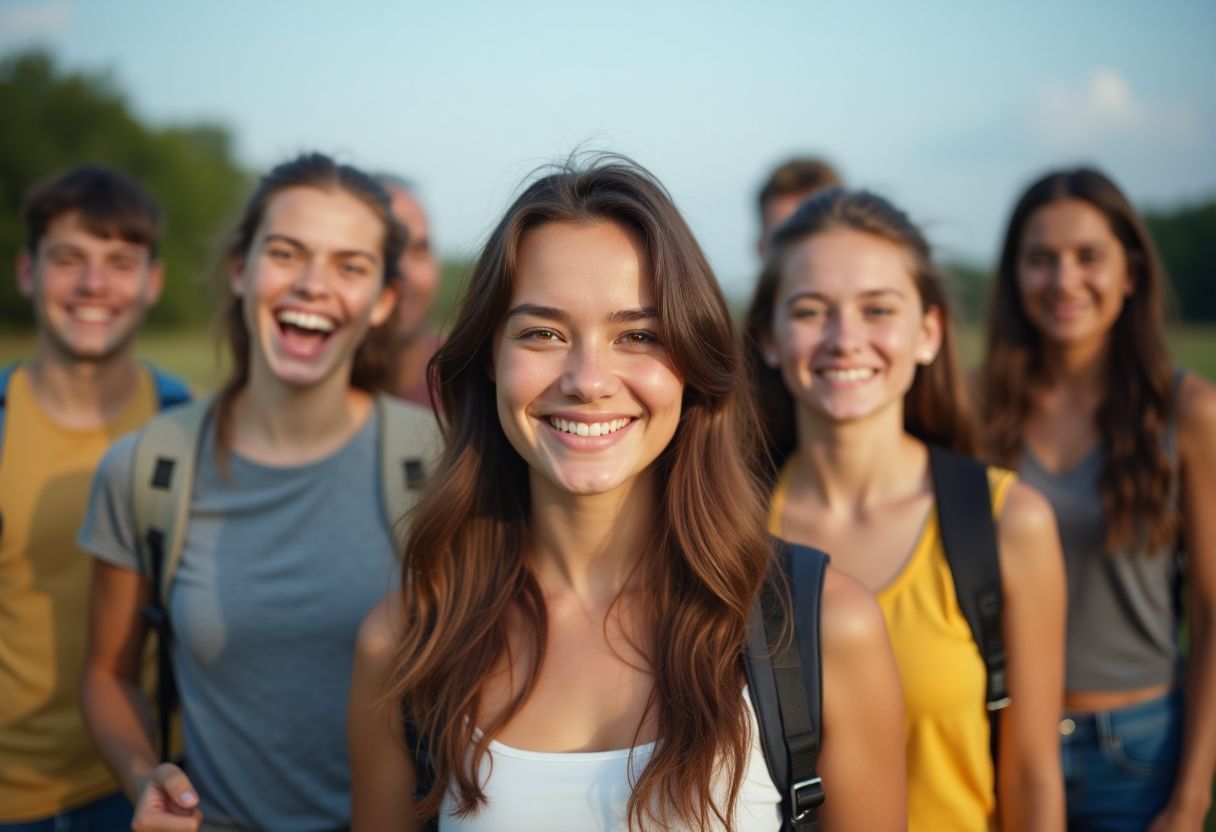 A group of young adults enjoying outdoor activities on a sunny day.